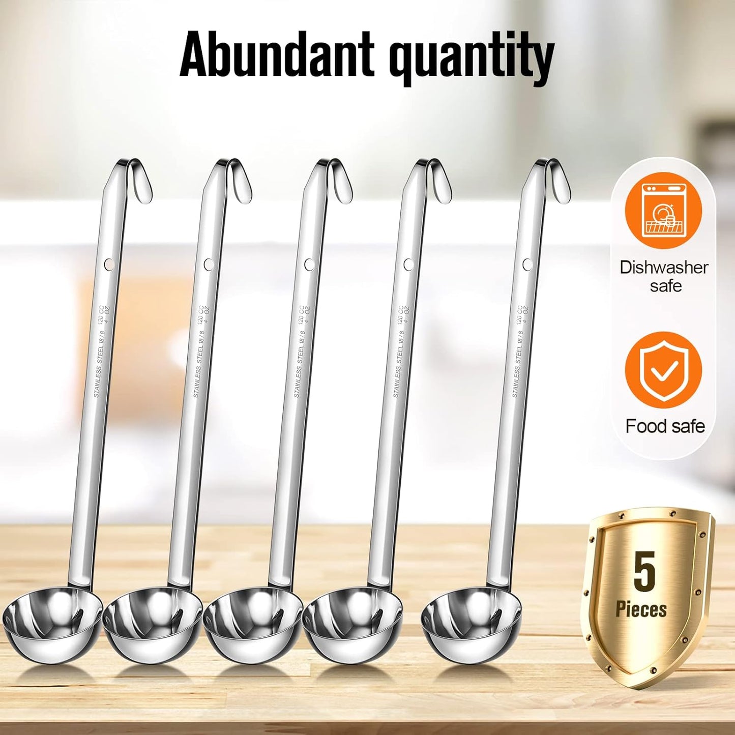 5 Pcs Soup Ladles Stainless Steel Serving Ladles with Long Handle for Serving, Cooking, Stirring, Portioning Kitchen Restaurant Accessories(4 oz)