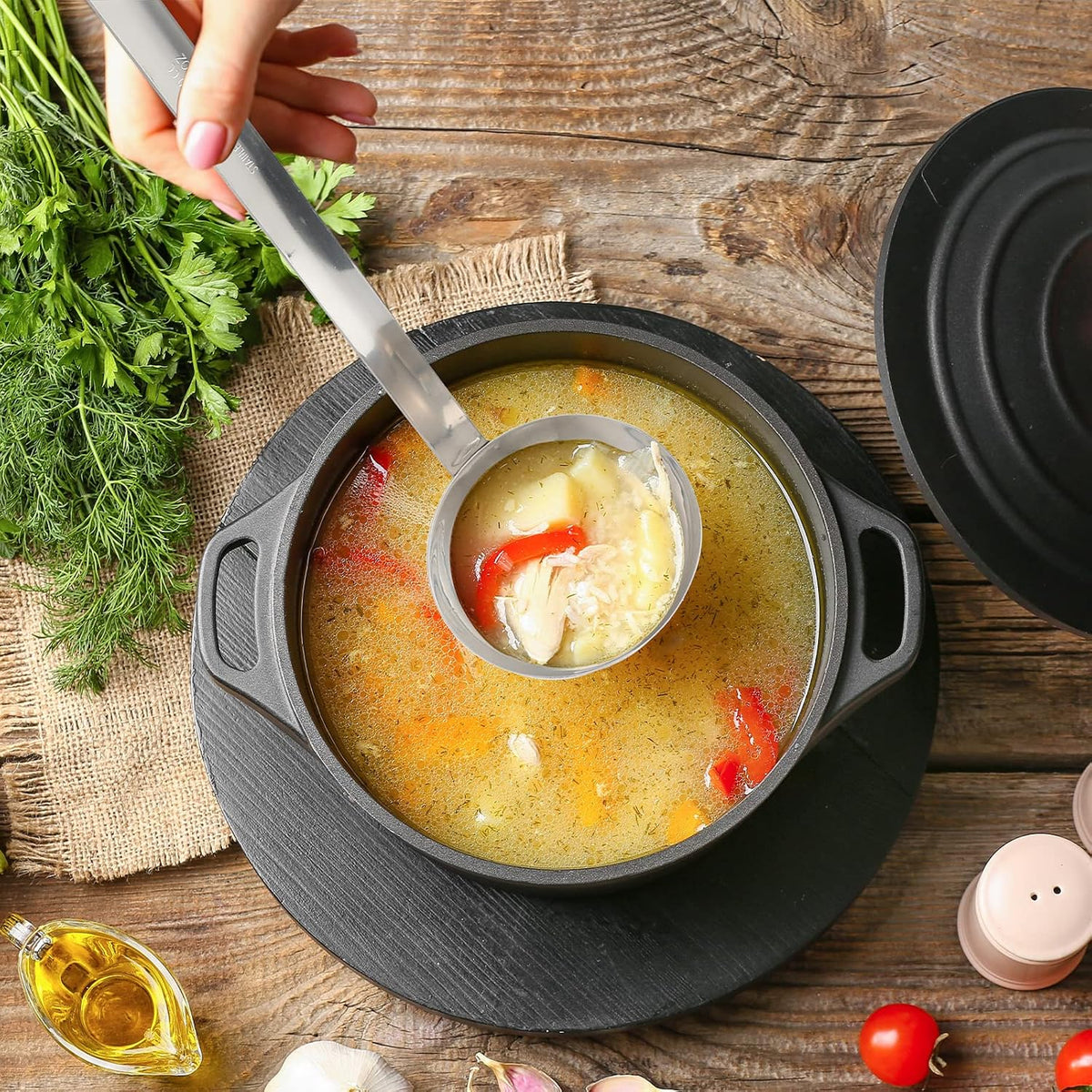 5 Pcs Soup Ladles Stainless Steel Serving Ladles with Long Handle for Serving, Cooking, Stirring, Portioning Kitchen Restaurant Accessories(4 oz)