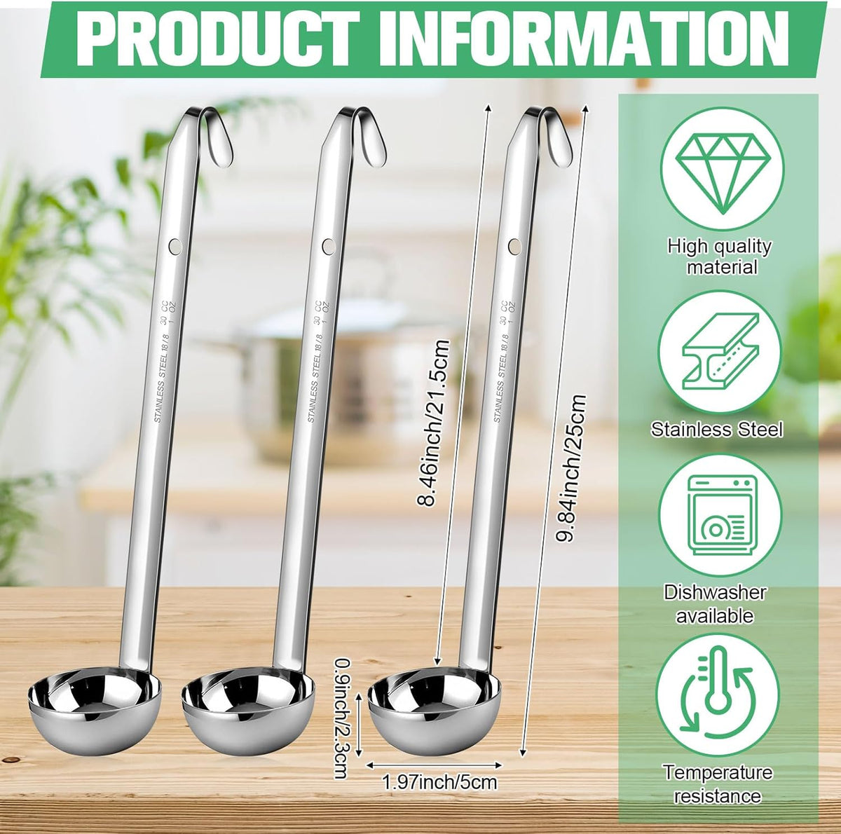 5 Pcs Soup Ladles Stainless Steel Serving Ladles with Long Handle for Serving, Cooking, Stirring, Portioning Kitchen Restaurant Accessories(4 oz)
