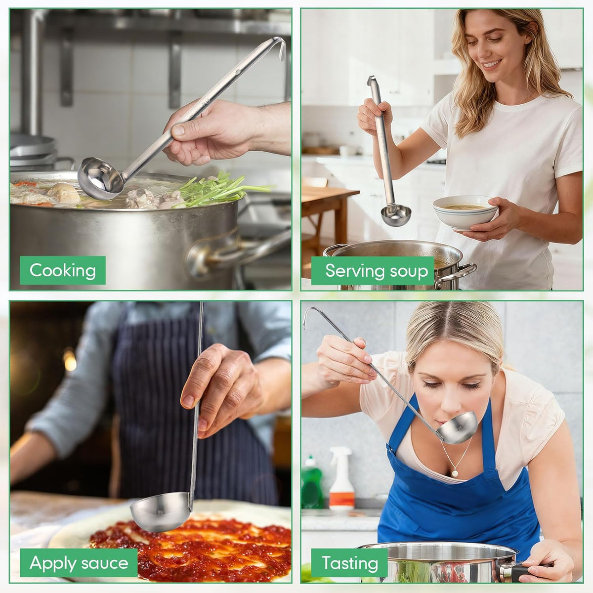 5 Pcs Soup Ladles Stainless Steel Serving Ladles with Long Handle for Serving, Cooking, Stirring, Portioning Kitchen Restaurant Accessories(4 oz)