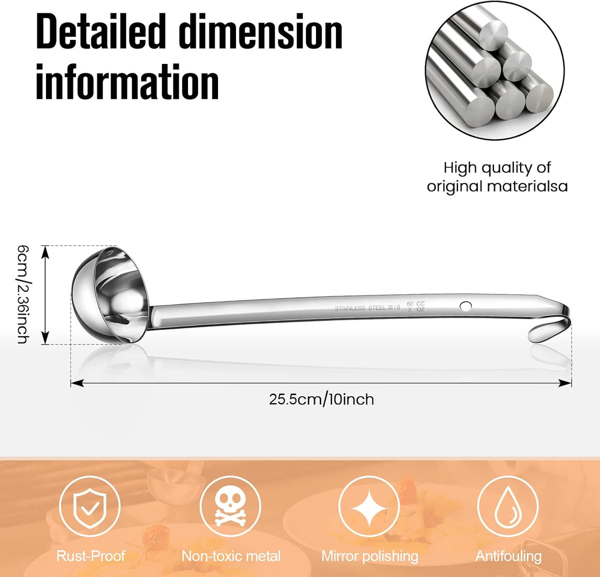 5 Pcs Soup Ladles Stainless Steel Serving Ladles with Long Handle for Serving, Cooking, Stirring, Portioning Kitchen Restaurant Accessories(4 oz)