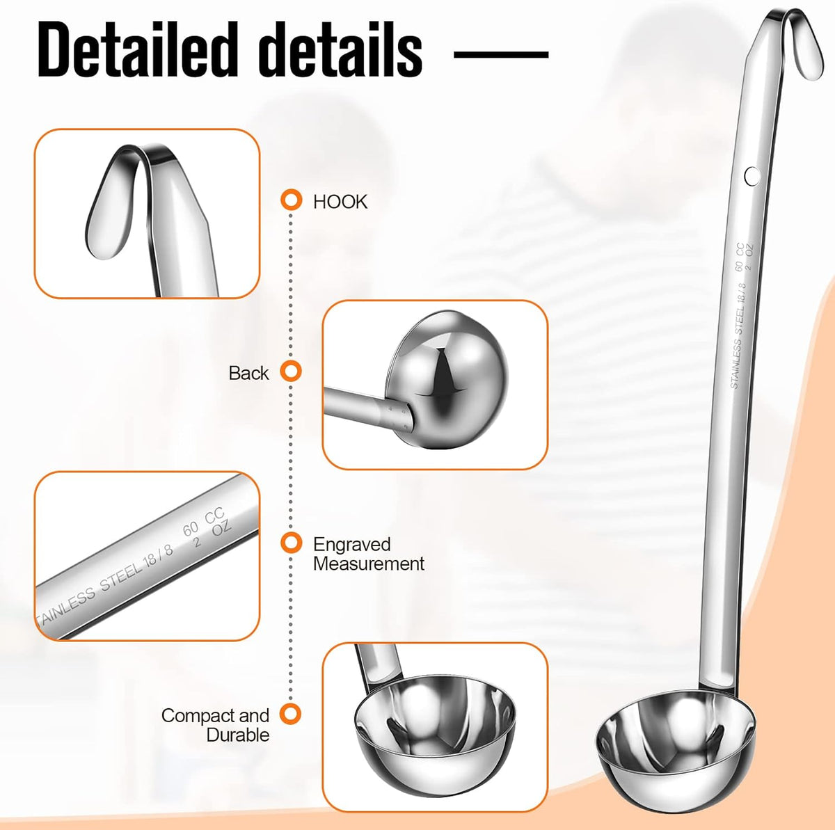 5 Pcs Soup Ladles Stainless Steel Serving Ladles with Long Handle for Serving, Cooking, Stirring, Portioning Kitchen Restaurant Accessories(4 oz)