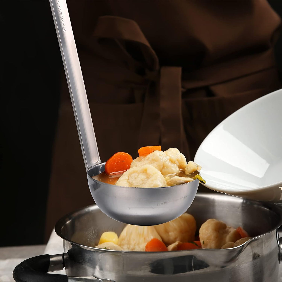 5 Pcs Soup Ladles Stainless Steel Serving Ladles with Long Handle for Serving, Cooking, Stirring, Portioning Kitchen Restaurant Accessories(4 oz)