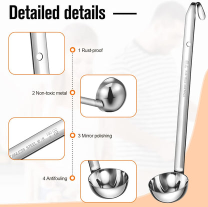 5 Pcs Soup Ladles Stainless Steel Serving Ladles with Long Handle for Serving, Cooking, Stirring, Portioning Kitchen Restaurant Accessories(4 oz)