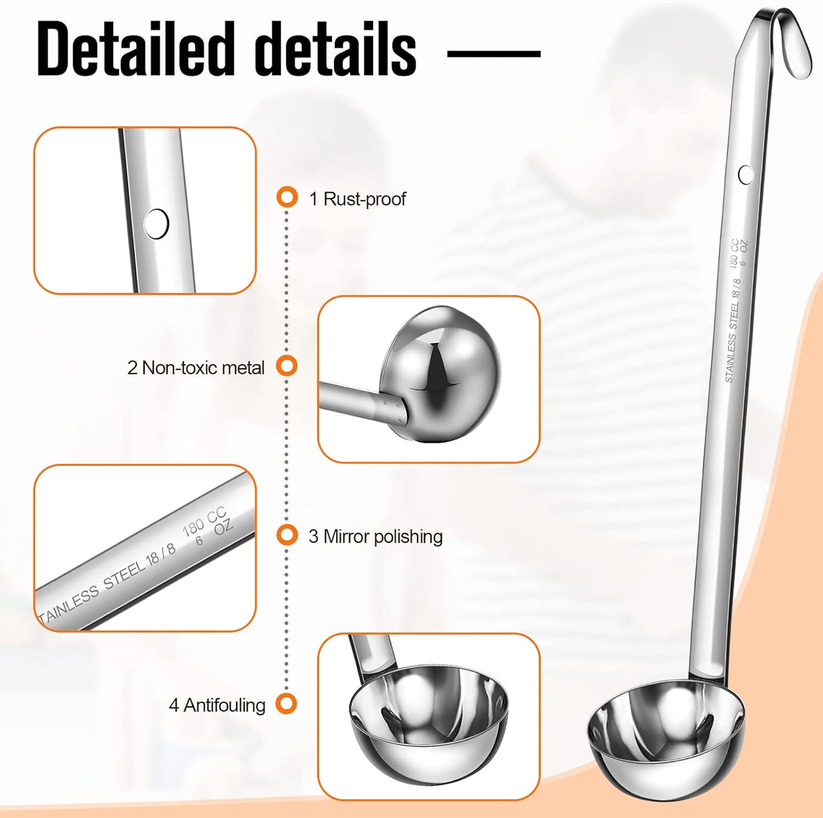 5 Pcs Soup Ladles Stainless Steel Serving Ladles with Long Handle for Serving, Cooking, Stirring, Portioning Kitchen Restaurant Accessories(4 oz)