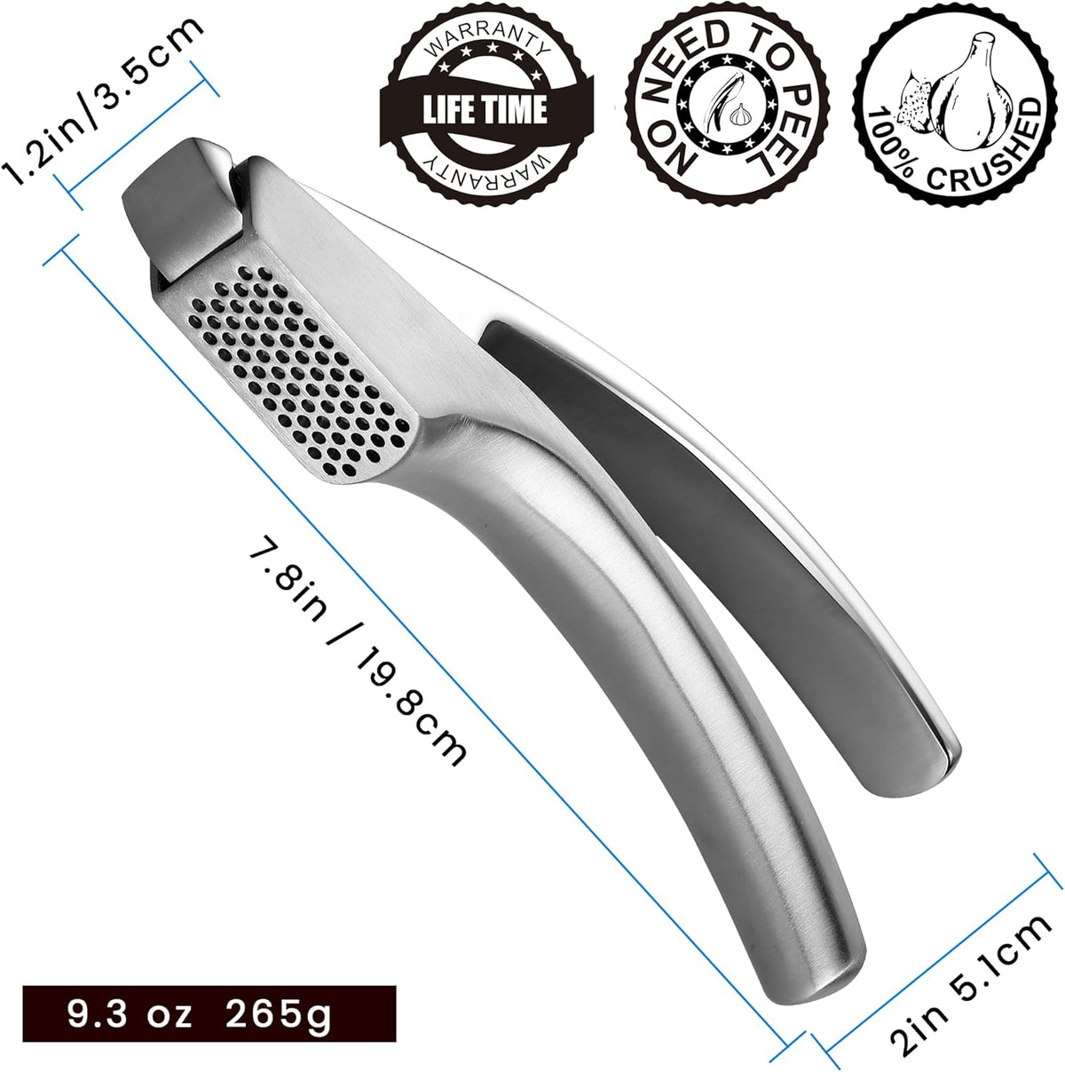 Garlic Press Lifetime Replacement, No Need to Peel, Fine Mince