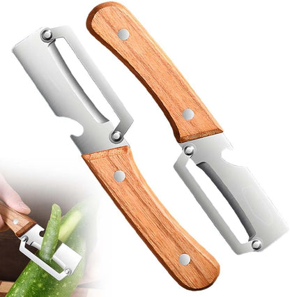 Multi-Functional Vegetable Peeler for Kitchen, 2026 Upgraded 2 in 1 Ultra-Sharp Stainless Steel Blade with Wooden Handle and Bottle Opener, For Fruits or Vegetables that Need to Be Peeled (2)