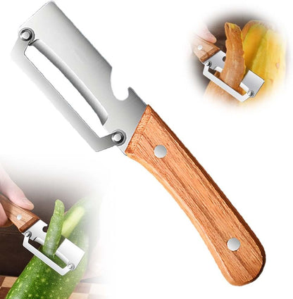 Multi-Functional Vegetable Peeler for Kitchen, 2026 Upgraded 2 in 1 Ultra-Sharp Stainless Steel Blade with Wooden Handle and Bottle Opener, For Fruits or Vegetables that Need to Be Peeled (2)