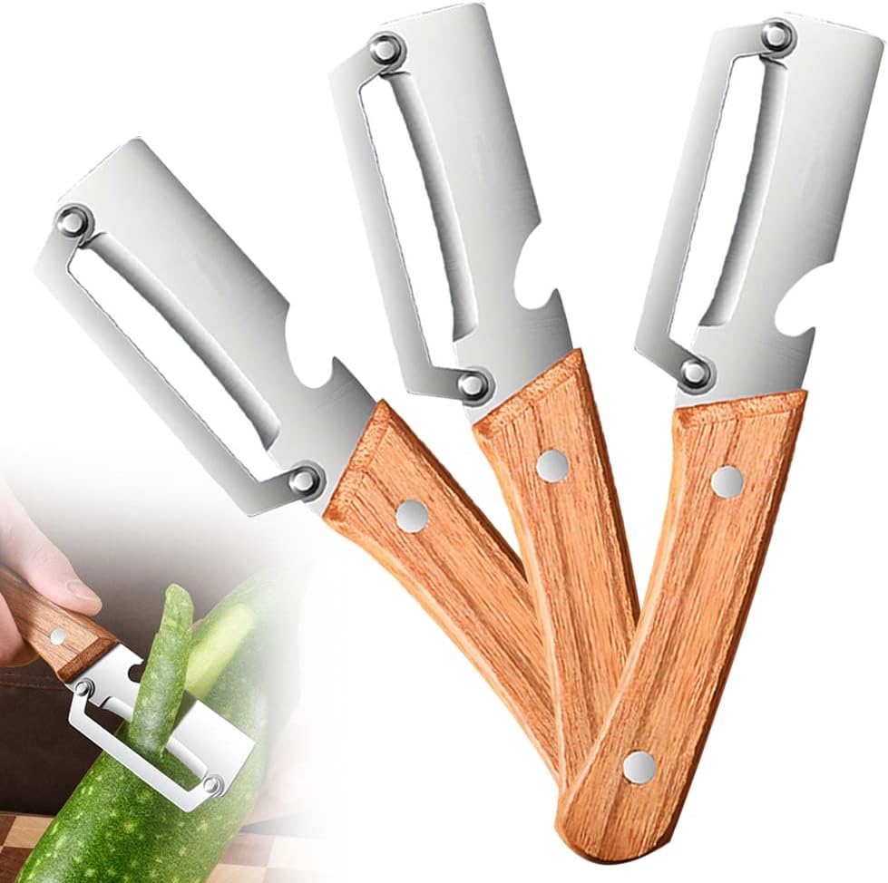 Multi-Functional Vegetable Peeler for Kitchen, 2026 Upgraded 2 in 1 Ultra-Sharp Stainless Steel Blade with Wooden Handle and Bottle Opener, For Fruits or Vegetables that Need to Be Peeled (2)