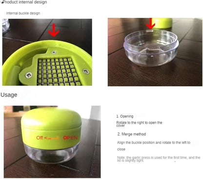 Garlic Press Dicer Wheel, Plastic Garlic Masher, Simple Household Manual Kitchen Tool with Garlic Press Box (rotundity)
