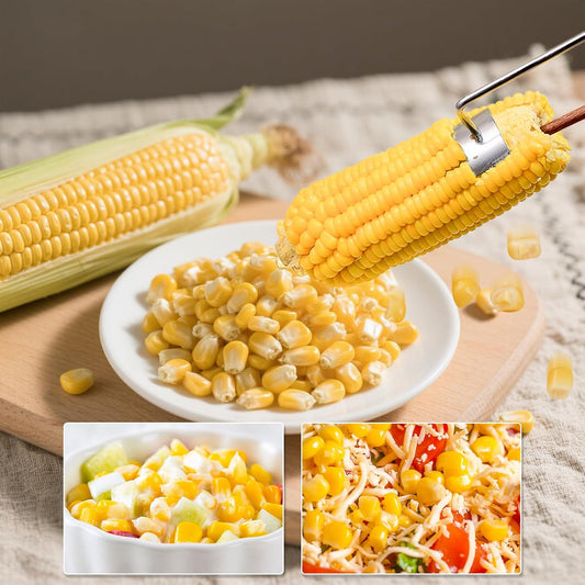 2 Pack Corn Peeler for Corn on the Cob, Stainless Steel Corn Stripper with Ergonomic Wooden Handle, Corn Kernel Cutter Remover Tool for Home Kitchen, BBQ, Camping, Salads and Outdoor Cooking
