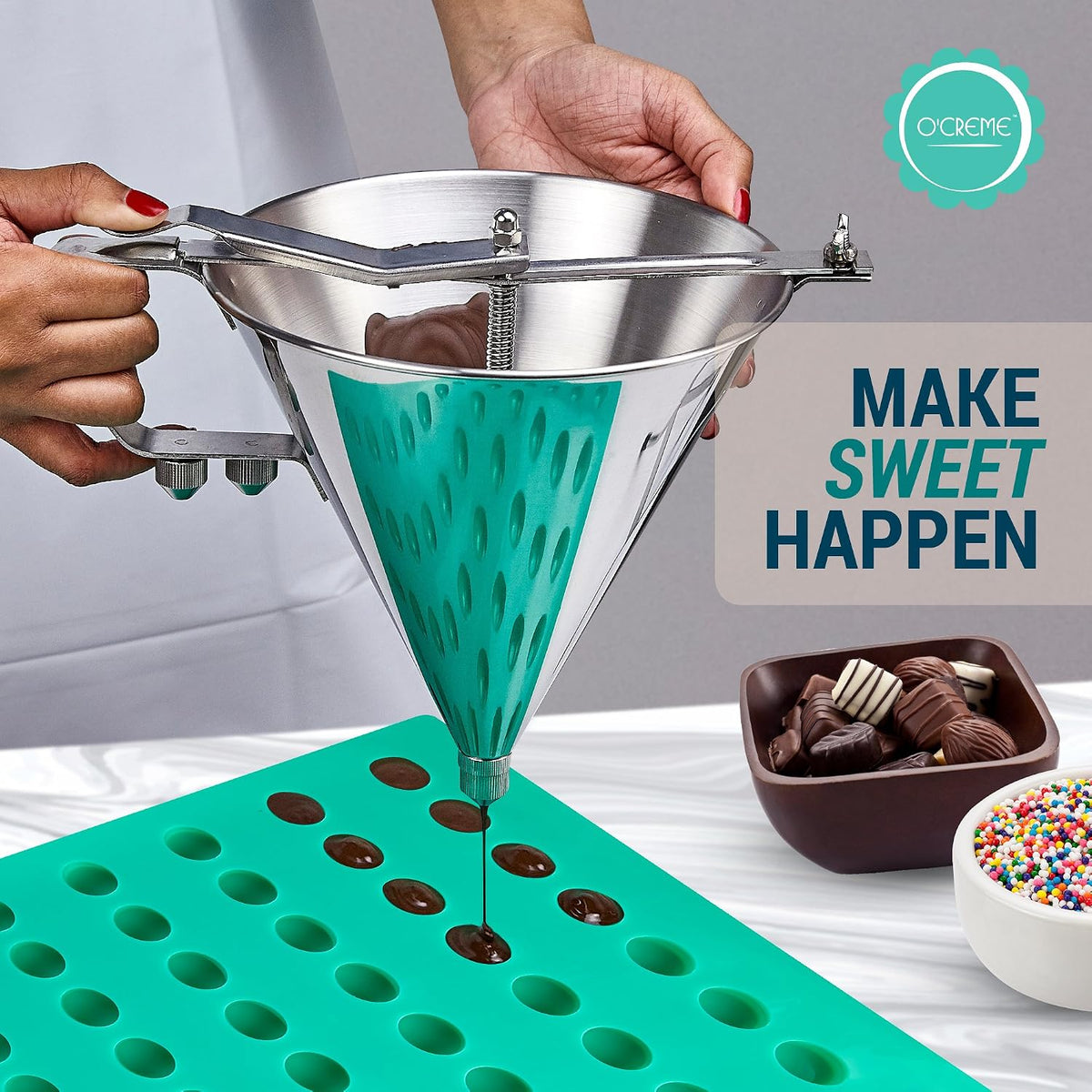 Stainless Steel Confectionery Funnel with Precision Nozzle Tips
