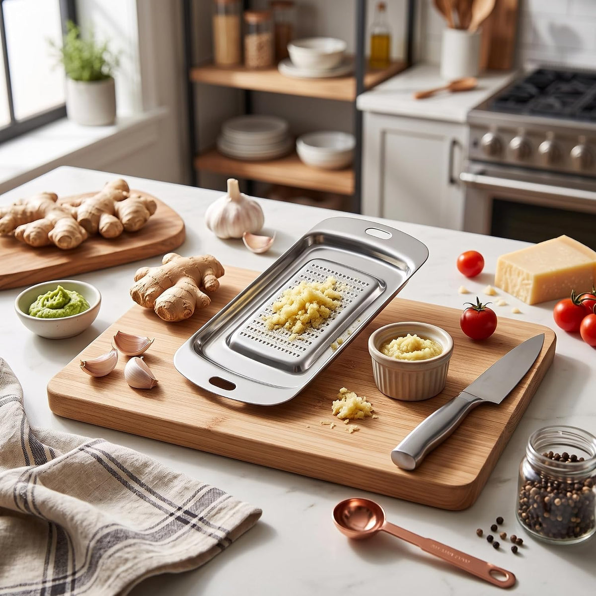 Stainless Steel Ginger Grater, Lemon Zester, Cheese Grater with Wasabi Garlic Grinding Tool for Sushi, Sashimi, Tempura, Silver