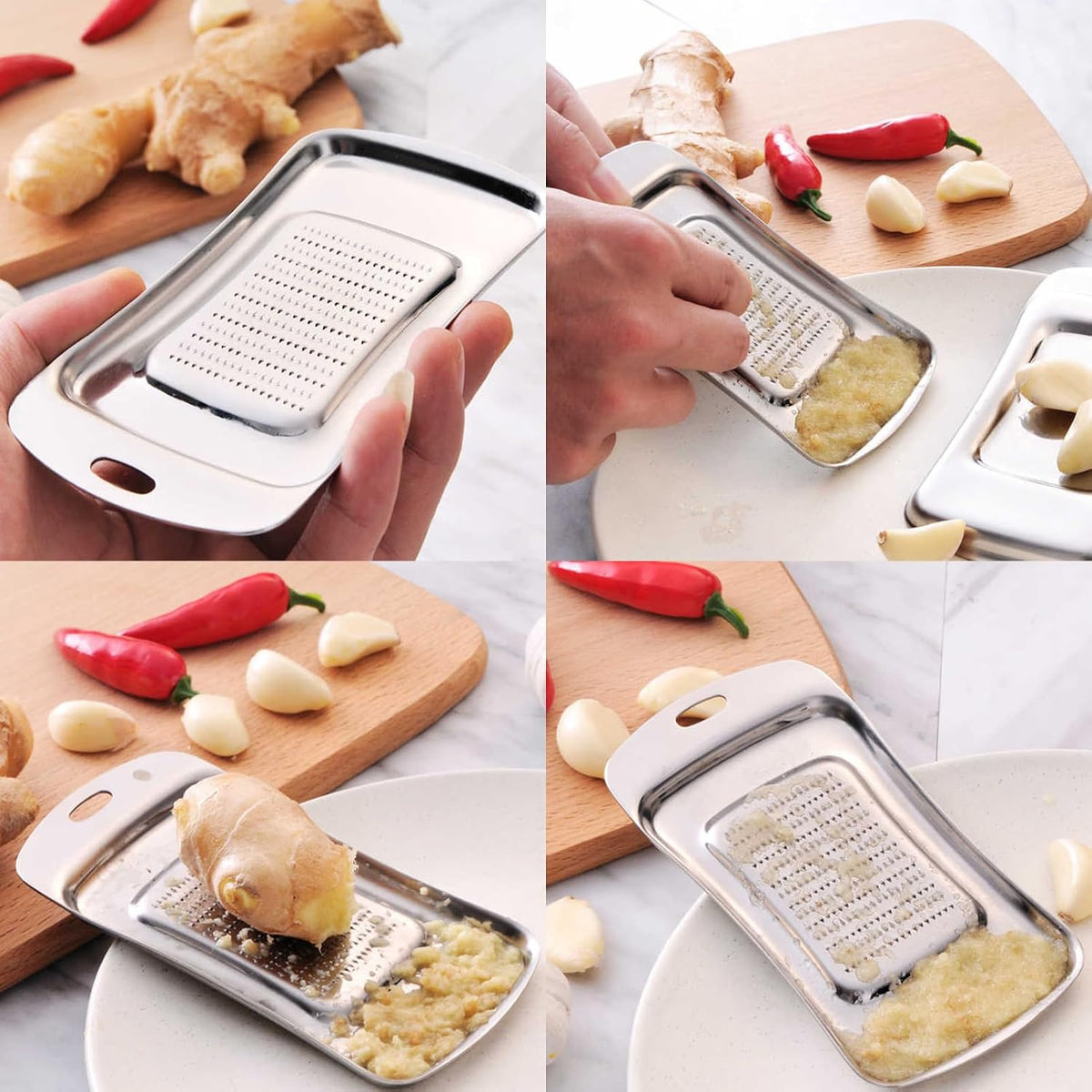 Stainless Steel Ginger Grater, Lemon Zester, Cheese Grater with Wasabi Garlic Grinding Tool for Sushi, Sashimi, Tempura, Silver