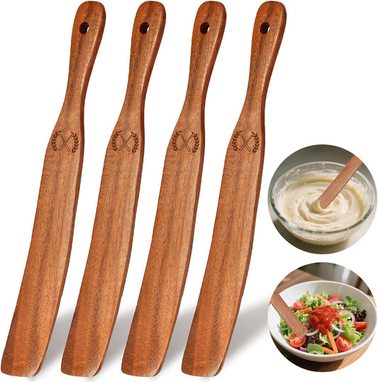 4Pcs Skinny Spurtle for Sourdough Starter, Reaching Bottom of Jars, Dough Whisk, Stirring, Mixing, Spreading, Wooden Stir Spurtles, Kitchen Tools for NonStick Cookware, Gift for Sourdough Lovers