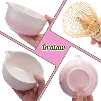 Matcha Whisk Set, Ceramic Matcha Set Includes Bowl & Holder, Bamboo Whisk (Chasen), Scoop, Spoon and Sifter, 8PCS Matcha Kit Covers Everything Needed for Making Matcha (Pink)