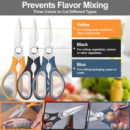 3-Pack Kitchen Shears Heavy Duty All Purpose Stainless Steel Scissors Dishwasher Safe Cooking for Meat, Chicken, Fish, Vegetable