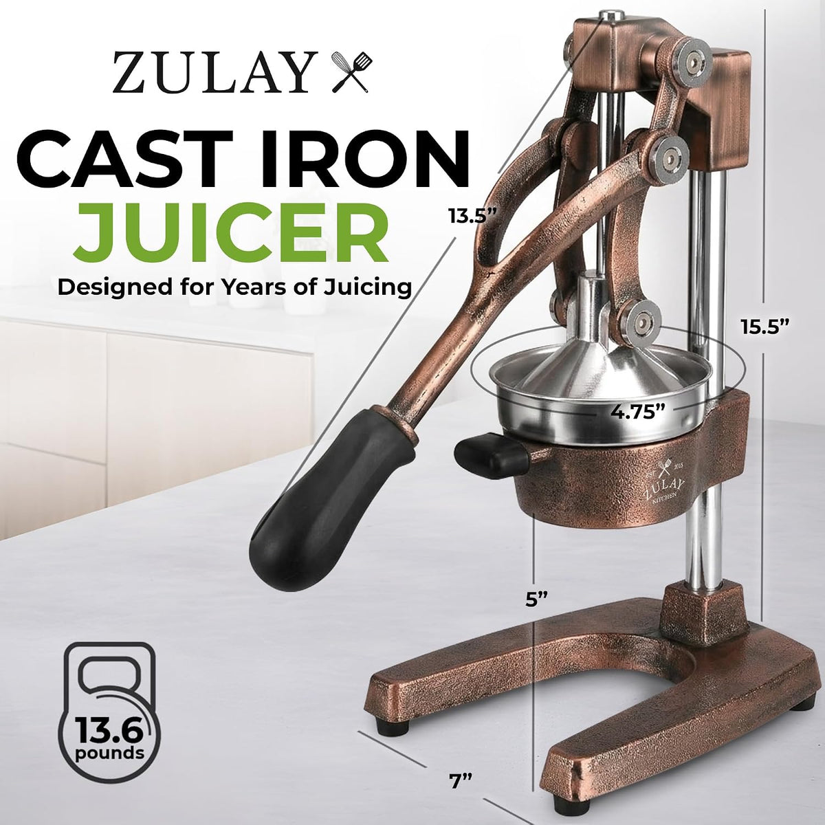 Zulay Metal 2-In-1 Lemon Squeezer Manual - Sturdy, Max Extraction Hand Juicer Lemon Squeezer Gets Every Last Drop - Easy to Clean & Use Citrus Juicer-Yellow/Green - Colors B
