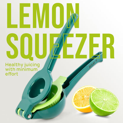 Zulay Metal 2-In-1 Lemon Squeezer Manual - Sturdy, Max Extraction Hand Juicer Lemon Squeezer Gets Every Last Drop - Easy to Clean & Use Citrus Juicer-Yellow/Green - Colors B