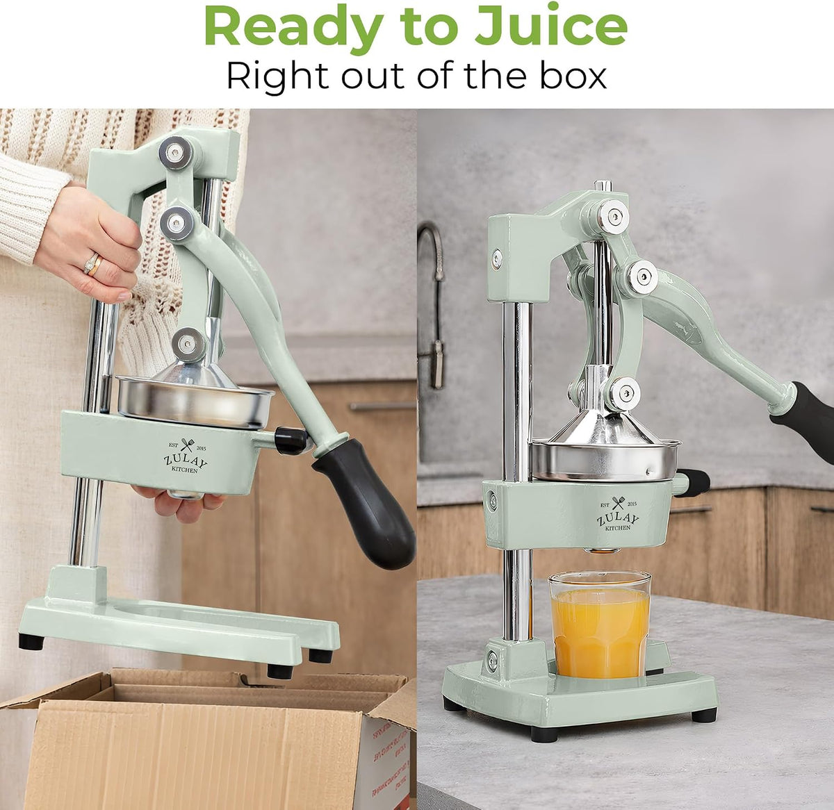 Zulay Metal 2-In-1 Lemon Squeezer Manual - Sturdy, Max Extraction Hand Juicer Lemon Squeezer Gets Every Last Drop - Easy to Clean & Use Citrus Juicer-Yellow/Green - Colors B