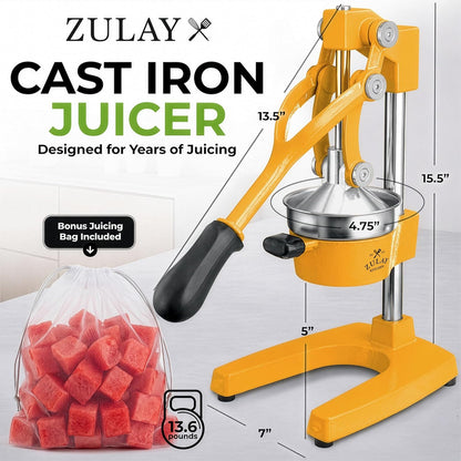 Zulay Metal 2-In-1 Lemon Squeezer Manual - Sturdy, Max Extraction Hand Juicer Lemon Squeezer Gets Every Last Drop - Easy to Clean & Use Citrus Juicer-Yellow/Green - Colors B
