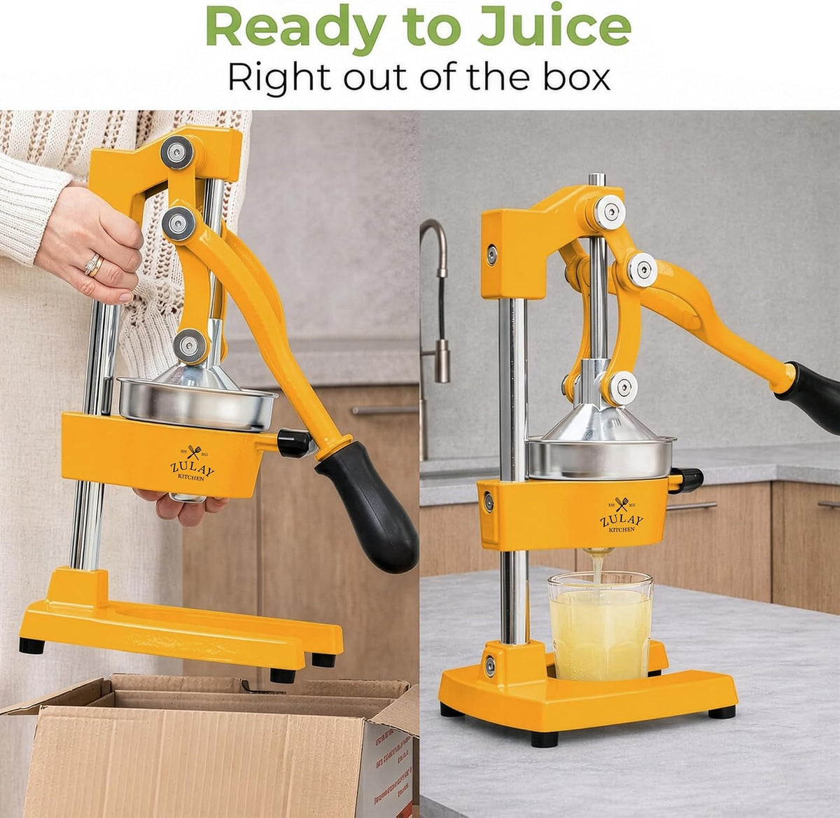 Zulay Metal 2-In-1 Lemon Squeezer Manual - Sturdy, Max Extraction Hand Juicer Lemon Squeezer Gets Every Last Drop - Easy to Clean & Use Citrus Juicer-Yellow/Green - Colors B