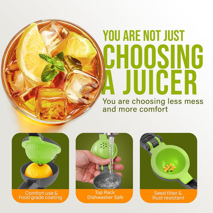 Zulay Metal 2-In-1 Lemon Squeezer Manual - Sturdy, Max Extraction Hand Juicer Lemon Squeezer Gets Every Last Drop - Easy to Clean & Use Citrus Juicer-Yellow/Green - Colors B