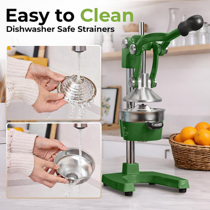 Zulay Metal 2-In-1 Lemon Squeezer Manual - Sturdy, Max Extraction Hand Juicer Lemon Squeezer Gets Every Last Drop - Easy to Clean & Use Citrus Juicer-Yellow/Green - Colors B