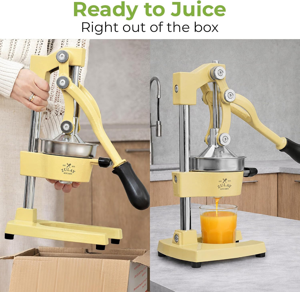 Zulay Metal 2-In-1 Lemon Squeezer Manual - Sturdy, Max Extraction Hand Juicer Lemon Squeezer Gets Every Last Drop - Easy to Clean & Use Citrus Juicer-Yellow/Green - Colors B