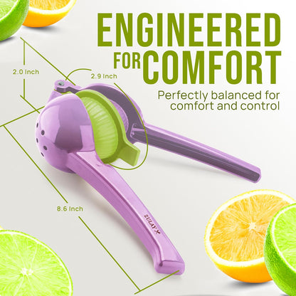 Zulay Metal 2-In-1 Lemon Squeezer Manual - Sturdy, Max Extraction Hand Juicer Lemon Squeezer Gets Every Last Drop - Easy to Clean & Use Citrus Juicer-Yellow/Green - Colors B