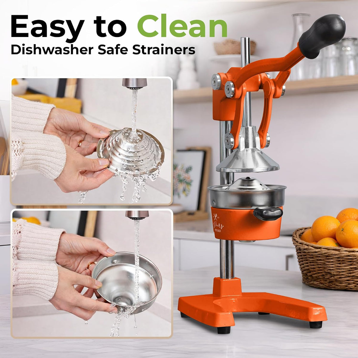 Zulay Metal 2-In-1 Lemon Squeezer Manual - Sturdy, Max Extraction Hand Juicer Lemon Squeezer Gets Every Last Drop - Easy to Clean & Use Citrus Juicer-Yellow/Green - Colors B