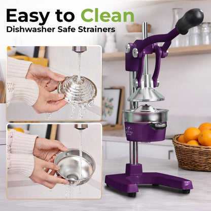 Zulay Metal 2-In-1 Lemon Squeezer Manual - Sturdy, Max Extraction Hand Juicer Lemon Squeezer Gets Every Last Drop - Easy to Clean & Use Citrus Juicer-Yellow/Green - Colors B
