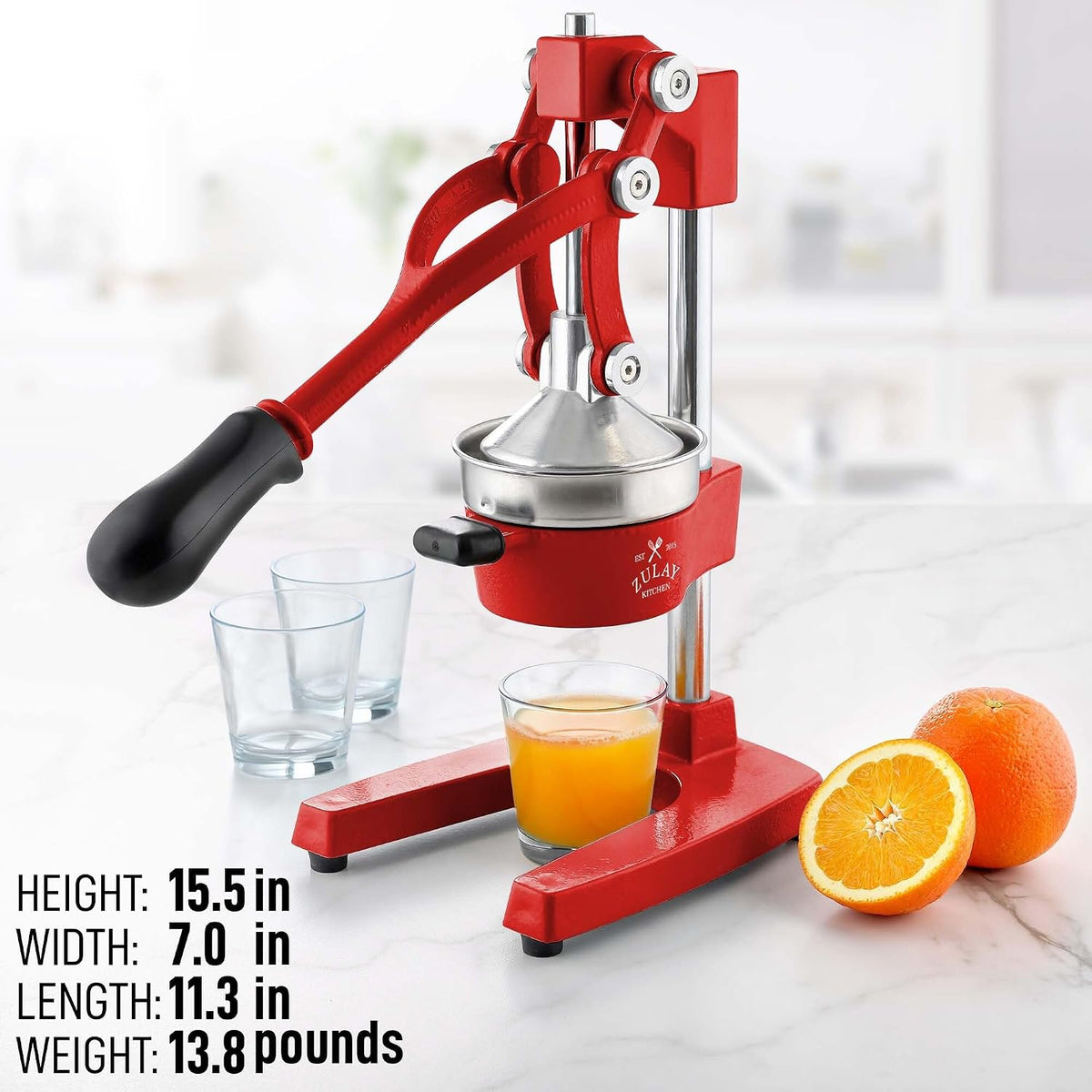 Zulay Metal 2-In-1 Lemon Squeezer Manual - Sturdy, Max Extraction Hand Juicer Lemon Squeezer Gets Every Last Drop - Easy to Clean & Use Citrus Juicer-Yellow/Green - Colors B