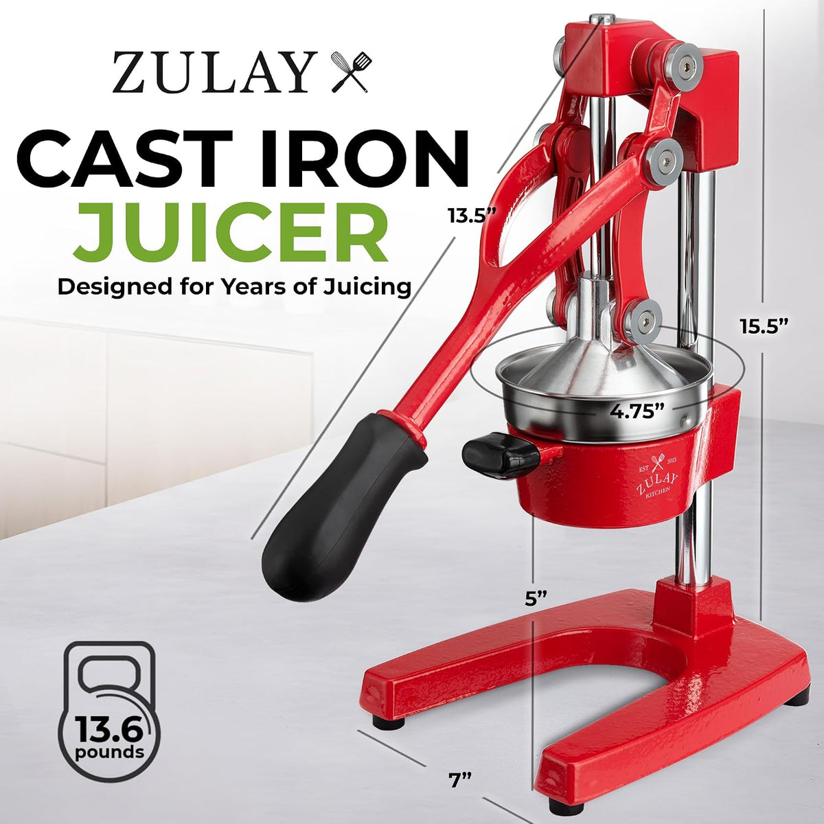Zulay Metal 2-In-1 Lemon Squeezer Manual - Sturdy, Max Extraction Hand Juicer Lemon Squeezer Gets Every Last Drop - Easy to Clean & Use Citrus Juicer-Yellow/Green - Colors B