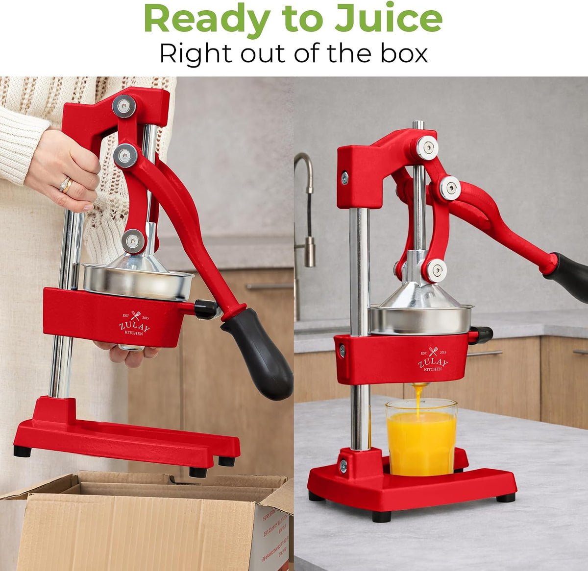 Zulay Metal 2-In-1 Lemon Squeezer Manual - Sturdy, Max Extraction Hand Juicer Lemon Squeezer Gets Every Last Drop - Easy to Clean & Use Citrus Juicer-Yellow/Green - Colors B
