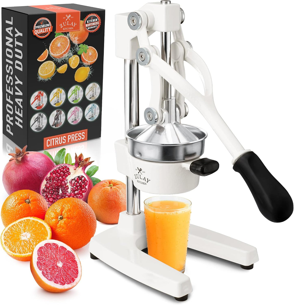 Zulay Metal 2-In-1 Lemon Squeezer Manual - Sturdy, Max Extraction Hand Juicer Lemon Squeezer Gets Every Last Drop - Easy to Clean & Use Citrus Juicer-Yellow/Green - Colors B