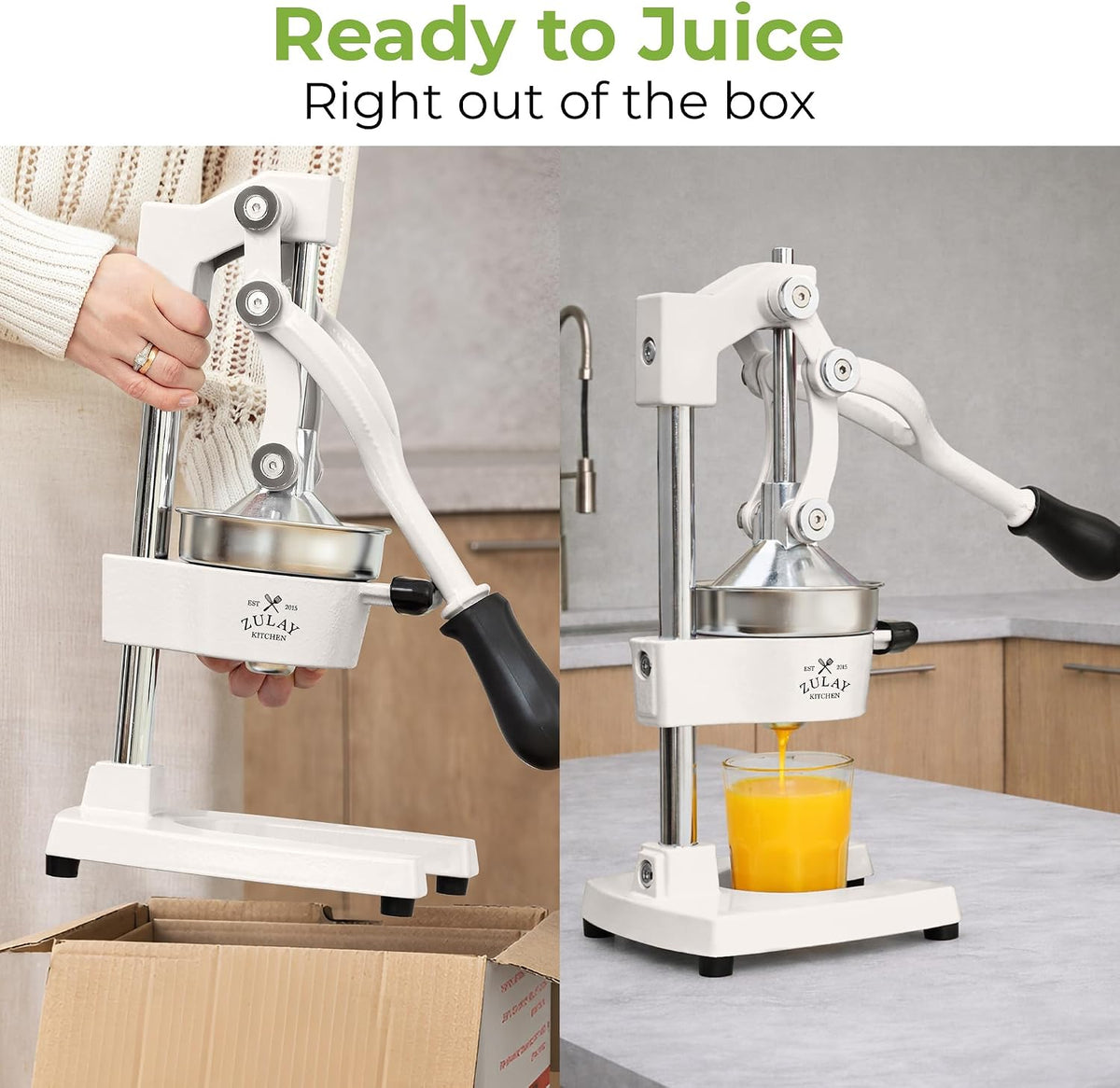 Zulay Metal 2-In-1 Lemon Squeezer Manual - Sturdy, Max Extraction Hand Juicer Lemon Squeezer Gets Every Last Drop - Easy to Clean & Use Citrus Juicer-Yellow/Green - Colors B