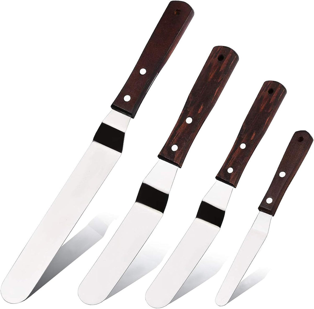 4PCS Straight Cake Icing Spatula Set 4” 6” 8” 10”with Wooden Handle | Professional Stainless Steel Cake Decorating Frosting Spatulas with Wooden Handle (Straight)