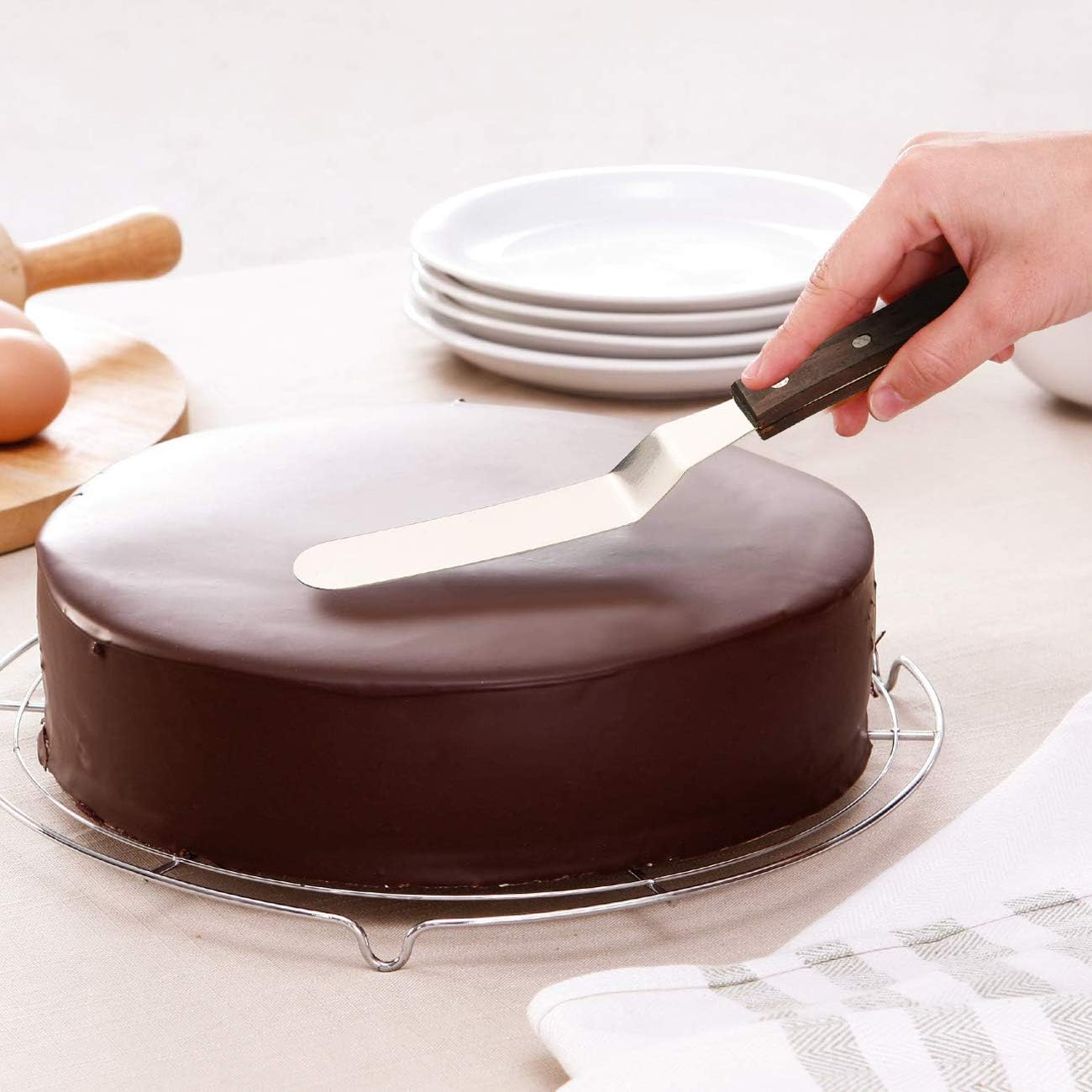 4PCS Straight Cake Icing Spatula Set 4” 6” 8” 10”with Wooden Handle | Professional Stainless Steel Cake Decorating Frosting Spatulas with Wooden Handle (Straight)