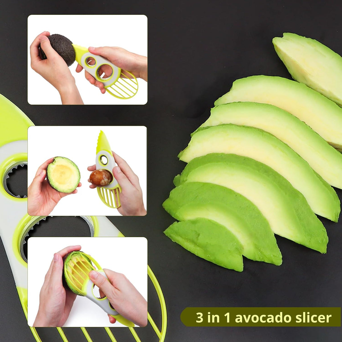 3-in-1 Avocado Tool-Cuts, Pits&Slices Fast, Non-Slip Grip, Dishwasher Safe