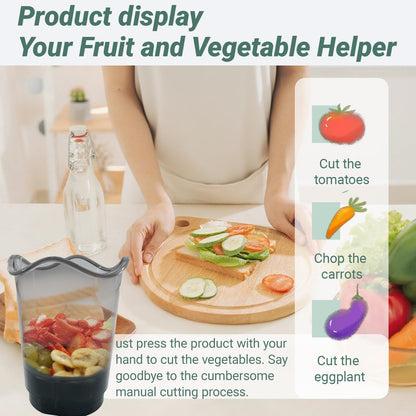 Strawberry Slicer Multifunctional Fruit and Vegetable Slicer Stainless Steel Cup Quick Salad Maker（Transparent bottle body+2 blade+base）