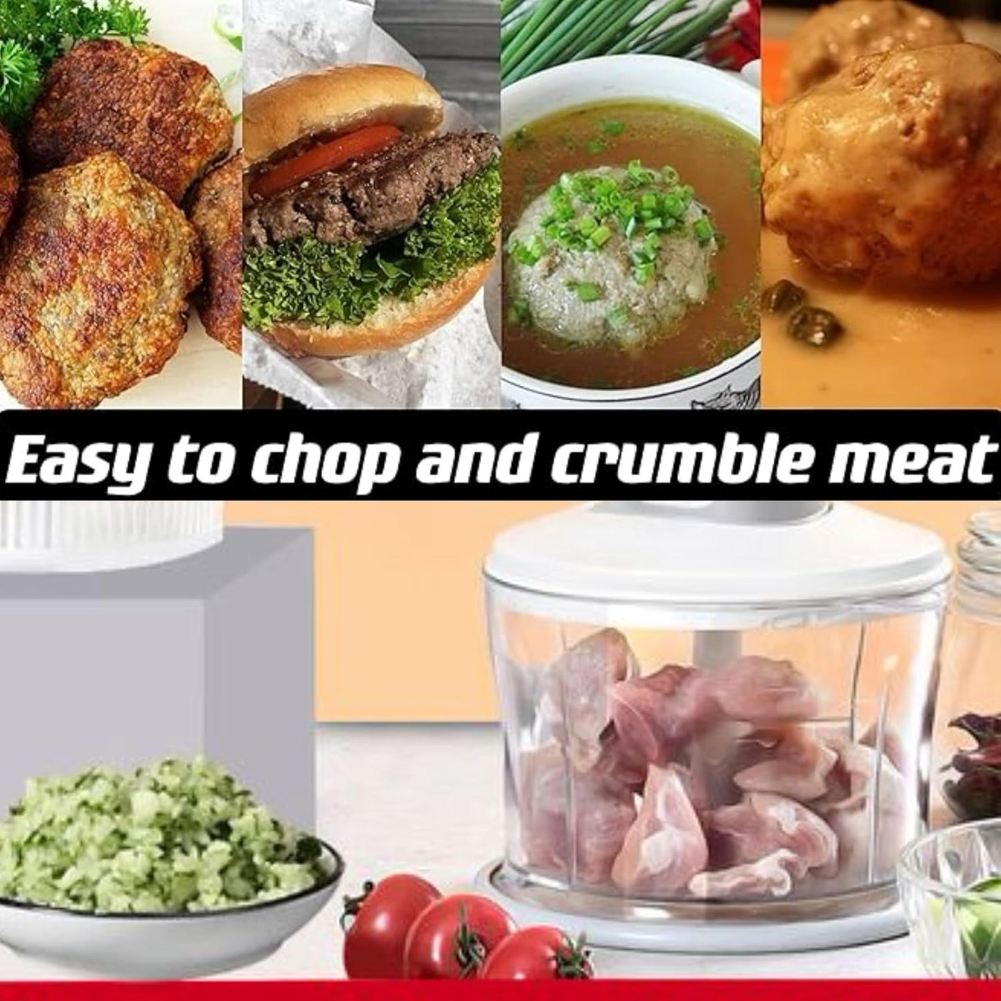 Manual Food Processor -Salsa Maker Hand Chopper Blender As Seen On TV- Meat Masher Mincer-Salad Spinner -Onion Chopper & Dicer for Baby Food, Salad, Herbs, Garlic,BPA Free(Large)