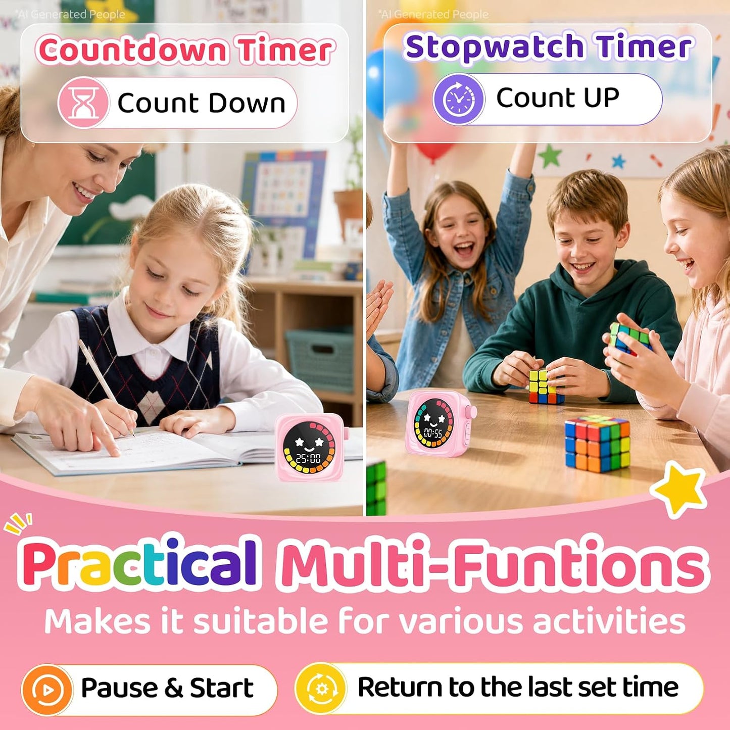 Visual Timer for Kids, 99 Minute Digital Cute Kids Visual Timer Classroom Timer for Homeschool Supplies Study Teaching Time Management Tool Countdown Productivity Timer, Blue, Colorful Display