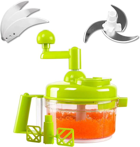 Food processes Hand Crank Food Processor/Manual Food Chopper/Meat Grinder/Vegetable Dicer And Mincer/Fruit Blender With Egg Separator Rotary Onion Chopper(2 Sets steel blades)