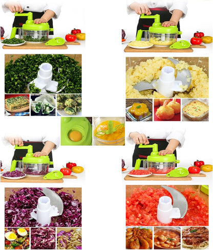 Food processes Hand Crank Food Processor/Manual Food Chopper/Meat Grinder/Vegetable Dicer And Mincer/Fruit Blender With Egg Separator Rotary Onion Chopper(2 Sets steel blades)