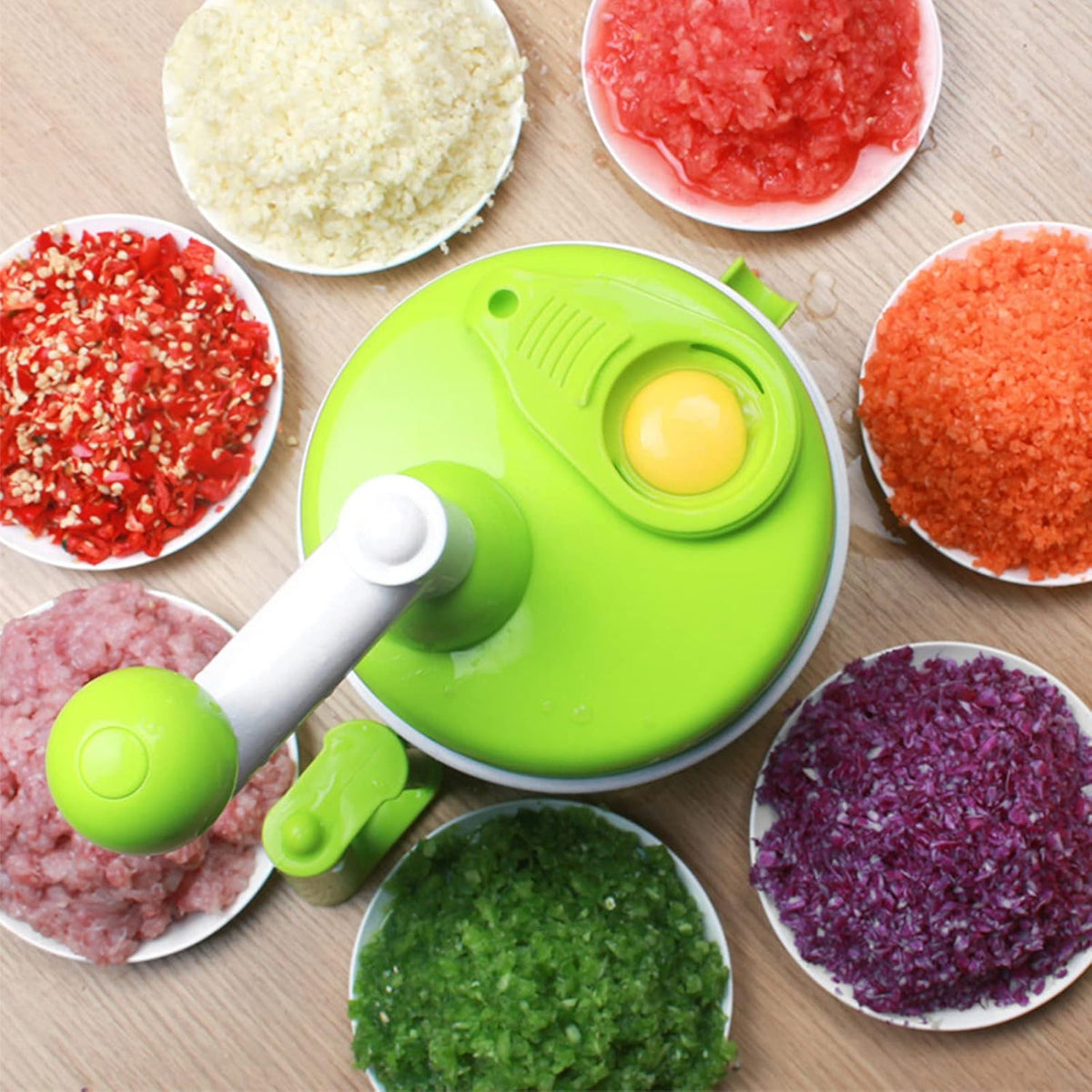 Food processes Hand Crank Food Processor/Manual Food Chopper/Meat Grinder/Vegetable Dicer And Mincer/Fruit Blender With Egg Separator Rotary Onion Chopper(2 Sets steel blades)