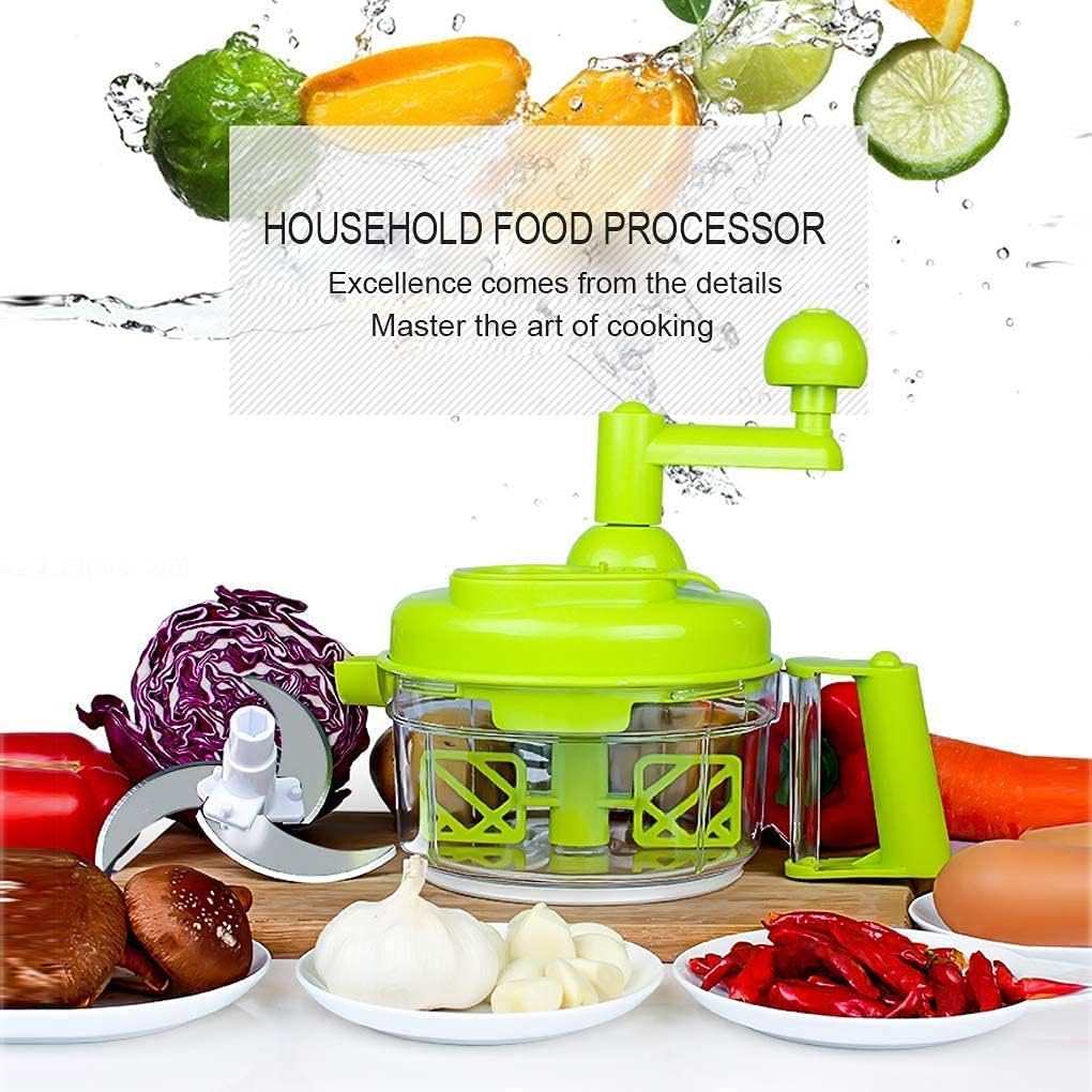 Food processes Hand Crank Food Processor/Manual Food Chopper/Meat Grinder/Vegetable Dicer And Mincer/Fruit Blender With Egg Separator Rotary Onion Chopper(2 Sets steel blades)