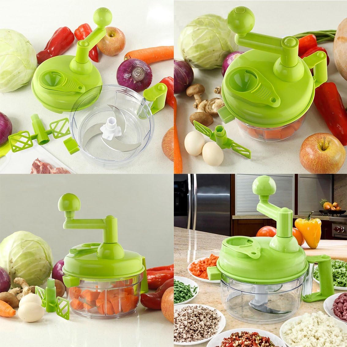 Food processes Hand Crank Food Processor/Manual Food Chopper/Meat Grinder/Vegetable Dicer And Mincer/Fruit Blender With Egg Separator Rotary Onion Chopper(2 Sets steel blades)
