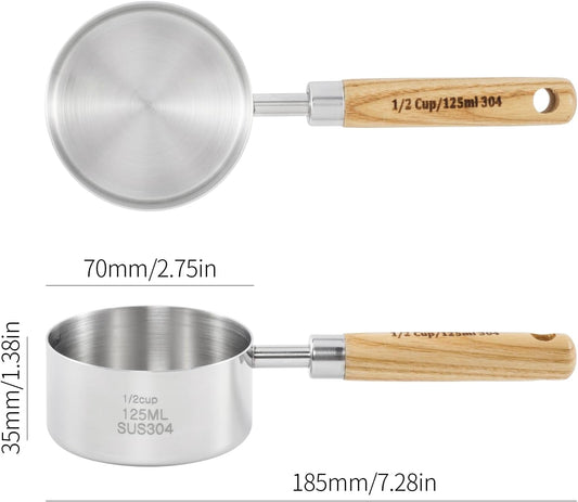 Stainless Steel Pet Food Scoop – Measuring Cup for Dogs & Cats, 304 Stainless Steel, with Precision Scale Markings (1/2Cup(125ml))