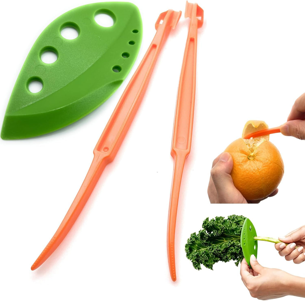 2 Orange Peeler Tool + Herbs Stripper Kale Collard Greens Leaf Stem Remover